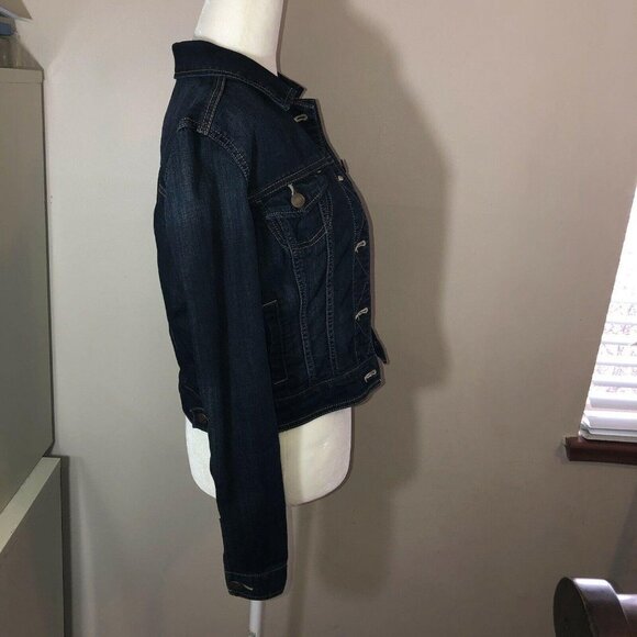 AMERICAN EAGLE Dark Wash Stretch Denim Jean Jacket ASO Elena Gilbert - Picture 4 of 13